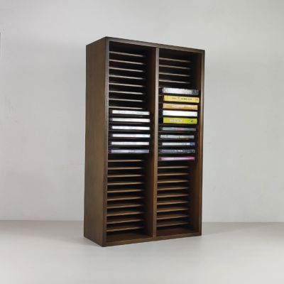 Black Walnut Color Wooden CD Holder Cascading CD Storage Rack, DVD/CD Display Rack & CD Record Organizer Stand Holds up to 50 Standard CD Cases for Table or Wall Mount