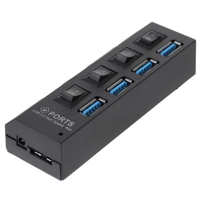 KONTONTY USB Hub with Independent High-Speed Data Transfer Black Us Plug Compact USB Concentrator for Computer and Power-Driven Devices Easy to Use and Expand