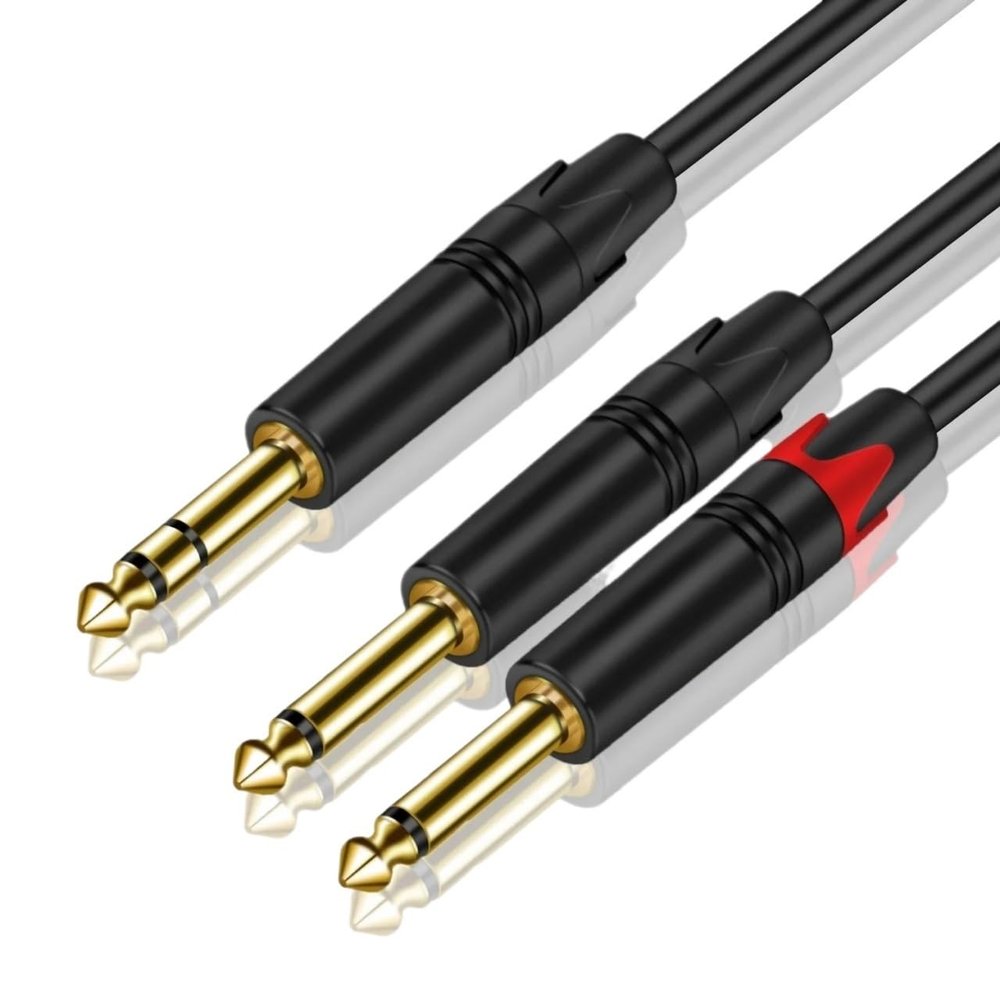 TRS 6.35mm to Double 6.35mm Cable 2 Mono 6.5 Ja-ck to 1/4 Inch 6.35 TRS Audio Breakout Y-Splitter Cord for Amplifier(3m)