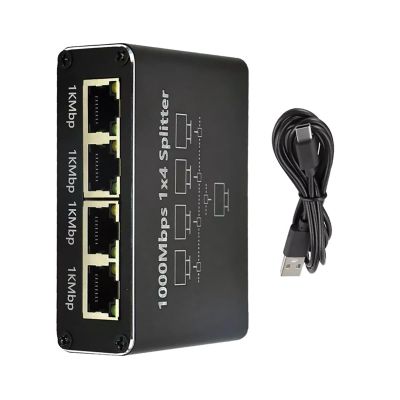 Ethernet Splitter 1 to 4 1000Mbps, RJ45 Gigabit Ethernet Splitter LAN Internet Extension Connector