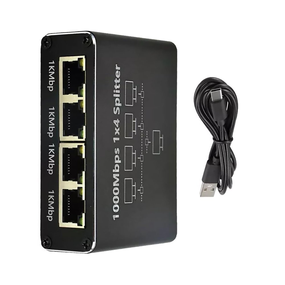 Ethernet Splitter 1 to 4 1000Mbps, RJ45 Gigabit Ethernet Splitter LAN Internet Extension Connector