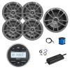 Marine Gauge Style Bluetooth AM/FM Receiver, 4X 6.5 180 Watt 2-Way Multi-Element Audio Speakers (Gray), Wire, Antenna, 10" Subwoofer, 4-Channel 450W Amplifier w/Kit view 1