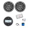 Marine Gauge Style Bluetooth AM/FM Receiver, 2X 6.5 180 Watt 2-Way Multi-Element Audio Speakers (Gray), Wire, Antenna, 4-Channel Amplifier w/Kit view 1