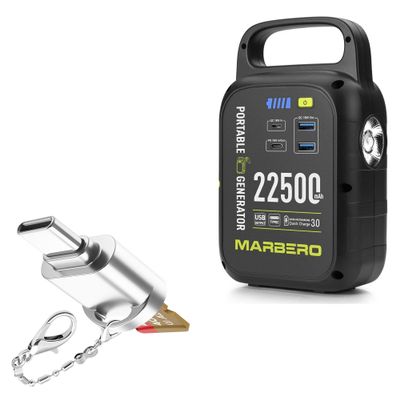 BoxWave Adapter Compatible with Marbero Power Station M60 - Micro SD Card miniReader, USB Type-C OTG Reader USB3.0 Adapter Keychain - Metallic Silver