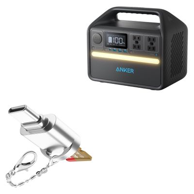 BoxWave Adapter Compatible with Anker Powerhouse 535 - Micro SD Card miniReader, USB Type-C OTG Reader USB3.0 Adapter Keychain - Metallic Silver