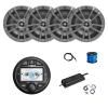 Marine Gauge Style Bluetooth AM/FM/WB Radio, 4X 6.5 180 Watt 2-Way Multi-Element Audio Speakers (Gray), Wire, Antenna, 4-Channel 450W Amplifier w/Kit view 1