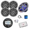 Marine Gauge Style Bluetooth AM/FM/WB Radio, 4X 6.5 180 Watt 2-Way Multi-Element Audio Speakers (Gray), Wire, Antenna, 10" Subwoofer, 4-Channel Amplifier w/Kit view 1