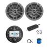 Marine Gauge Style Bluetooth AM/FM/WB Radio, 2X 6.5 180 Watt 2-Way Multi-Element Audio Speakers (Gray), Wire, Antenna, 4-Channel 450W Amplifier w/Kit view 1