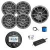 Marine Gauge Style Bluetooth AM/FM/WB Radio, 4X 6.5 180 Watt 2-Way Multi-Element Audio Speakers (Gray), Wire, Antenna, 10" Subwoofer, 4-Channel 450W Amplifier w/Kit view 1