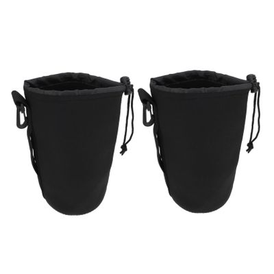 ARTIBETTER 2pcs Xl Neoprene Lens Pouch Drawstring Protective Case for Dslr Camera Lens Lightweight and Water-resistant Includes Carabiner for Easy Carrying