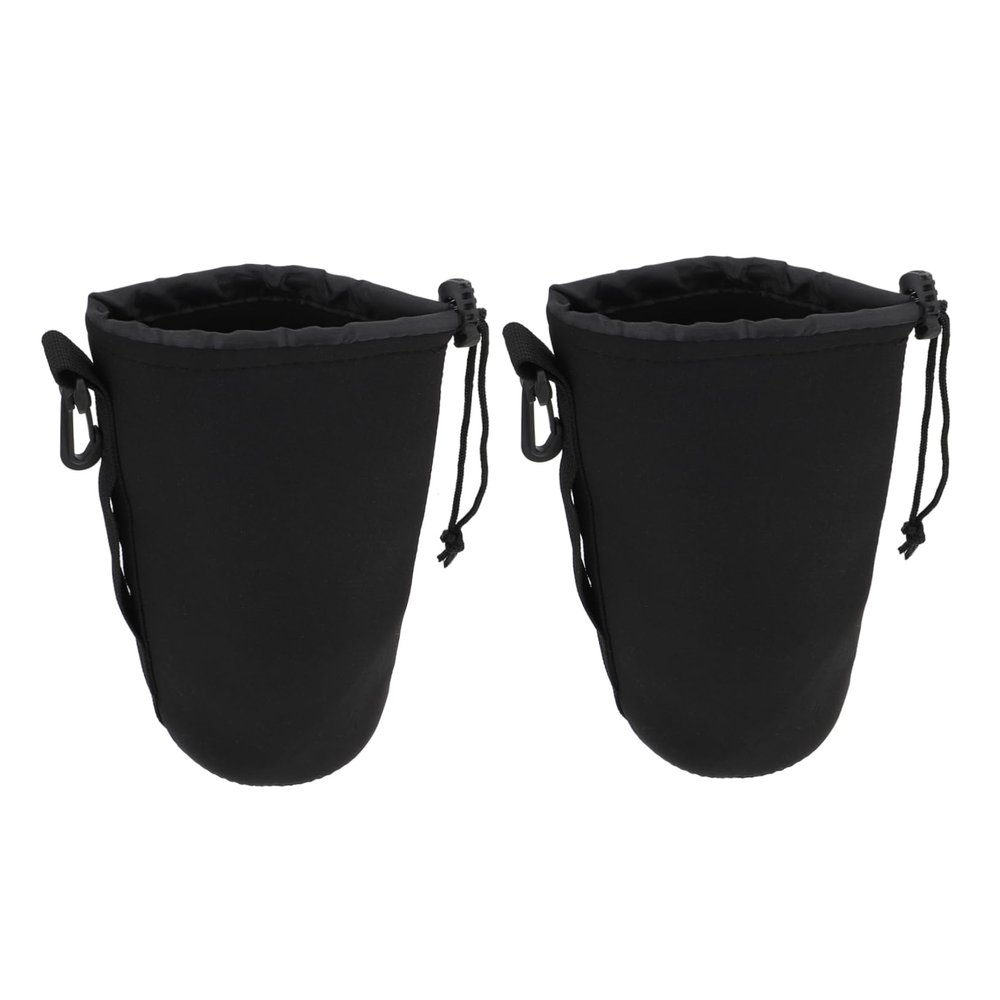 ARTIBETTER 2pcs Xl Neoprene Lens Pouch Drawstring Protective Case for Dslr Camera Lens Lightweight and Water-resistant Includes Carabiner for Easy Carrying