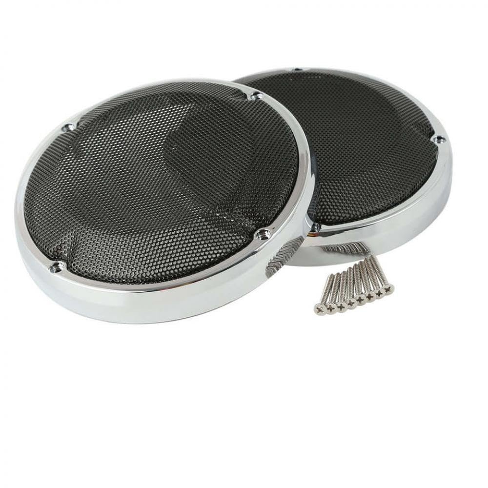 6.5 Inch Saddlebag Lid Ventilated Fairing Speaker Grill Cover Compatible With Touring Motorcycles 1983 To 2022(Chrome)