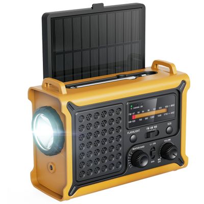 Raynic NOAA Weather Radio 12000mAh, Emergency Weather Radio with 2X Faster Solar & Hand Crank Charging, 5W Flashlight, Reading Lamp, Cell Phone Charger, SOS for Hurricane, Storm, Camping