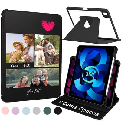 Klsify Custom Photo 360 Rotate Stand Case for iPad Pro Air Mini, Personalized Collage Pictures Image Text Design Customize Tablet Cover Shockproof Shell Smart Auto Wake/Sleep, Multi-Angle Holder
