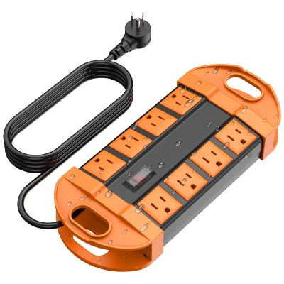 CCCEI Outdoor Power Strip Weatherproof with 8 Plug, Waterproof Extension Cord with Multiple Outlets, Christmas Exterior Garden Yard Surge Protector 6FT, Orange.