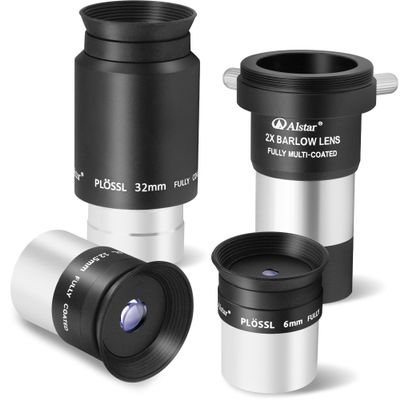 Alstar Telescope Accessory Kit 1.25 Inch, 6mm 12.5mm 32mm Plossl Eyepiece Telescope Lense with Barlow Lens 2x Includes T2 Camera Connecting End, FMC Telescope Accessories with Standard Filter Threaded