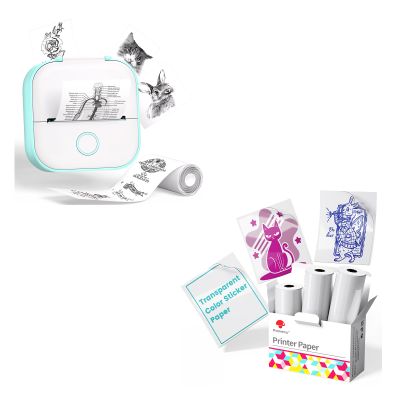 Phomemo Sticker Printer- T02 Print Pods Mini Sticker Printer Maker with Transparent Single-Color Sticker Pink, Blue, Green