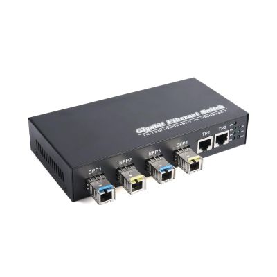 WSOLDMA Gigabit SFP Media Converter - 4 SFP to 2 RJ45 Transceiver, 10/100/1000M Fiber Optic Switch with 3KM/20KM LC/SC SFP Module (1PCS & LC 3KM Kit)