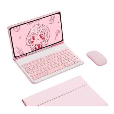Computer Protective Case Stand, for Galaxy Tab S7S8S9FE Tablet Case, Wireless Keyboard Holster, with TPU + ABS Anti-Fall, Wear-Resistant, Material 3 pcs. (for Tab S9/FE Pink)