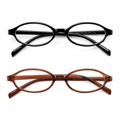 FEISEDY Y2K Retro Oval Blue Light Glasses for Women Fashion Small Face Eyewear Frame 90s Nerd Fake Cosplay Eyeglasses B0258 Black and Tea