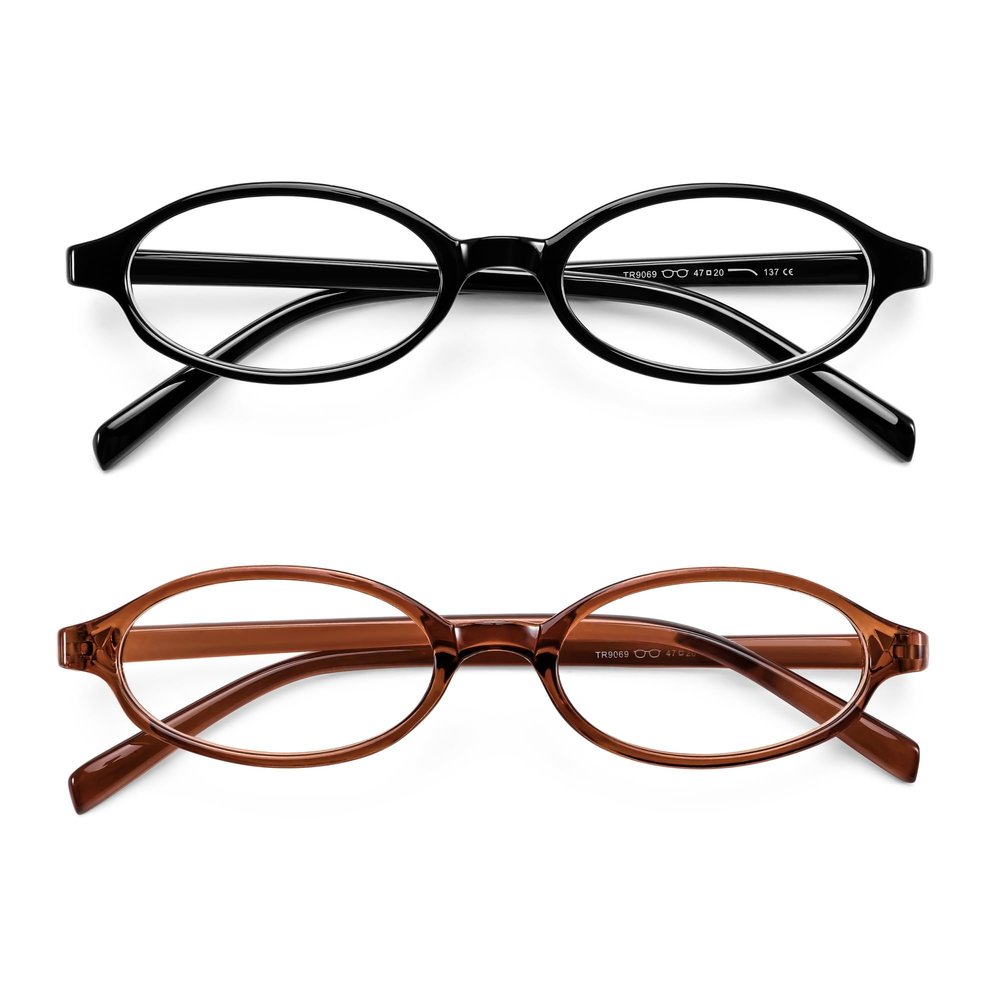 FEISEDY Y2K Retro Oval Blue Light Glasses for Women Fashion Small Face Eyewear Frame 90s Nerd Fake Cosplay Eyeglasses B0258 Black and Tea