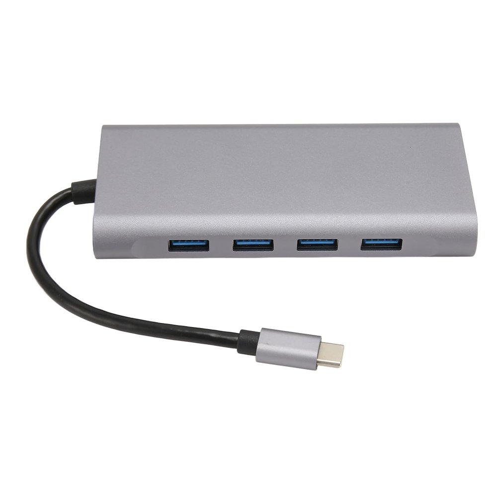 11 in 1 USB C Hub, Multiport Adapter with 4xUSB3.0, HD 4K VGA, RJ45 Ethernet, PD Charging, 3.5mm Sound, Memory Card Reader Deep Sky Gray Aluminum Alloy Docking Station