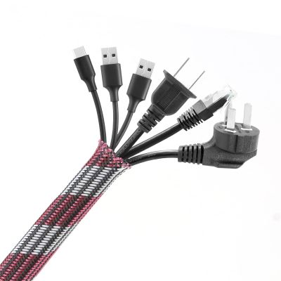 HOLED 5/8" Width PET Expandable Braided Cable Sleeve 25ft, Braided Wire Sleeving for Cord Management Wire Loom for Cable Cord Protectors Pet Bite Protection (Black White Pink)