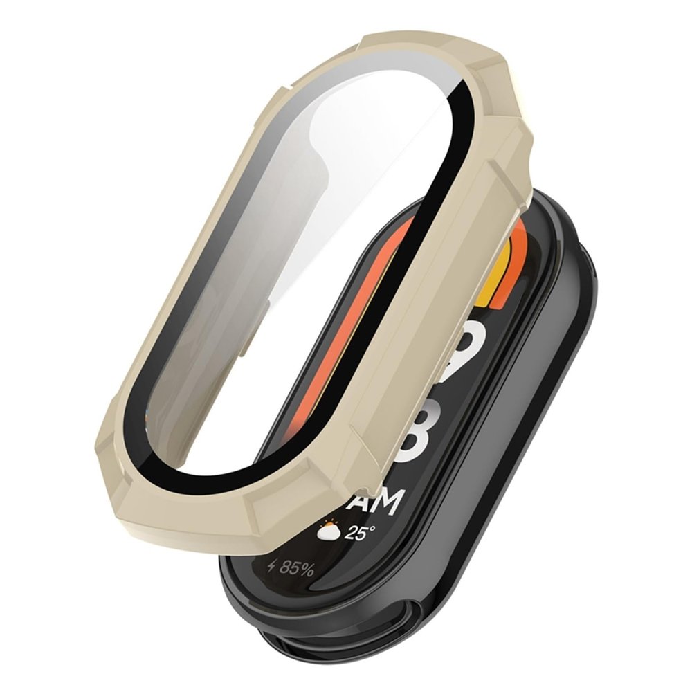 FFHDJL Case Glass for Xiaomi Mi Band 9 Anti Scratch Protective Cover All-Around PC Screen Protector Bumper for Mi Band 9 Cover Shell Watch Case(White-1)