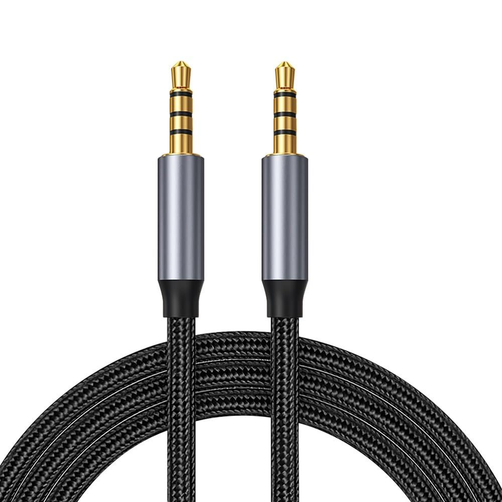 YWZBQL Wen ST Gold Plated 3.5mm to 3.5 mm TRRS 4 Pole Long Aux Cable for Headset Microphone Car Music HiFi Stereo Sound Audio Connector(Grey,1m)