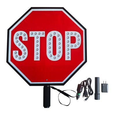 HHCCTEO 18" LED Stop Slow Paddle, Stop Slow Sign with Metal Handle, Double-Sided, Steady/Flashing LED Light Modes, Rechargeable