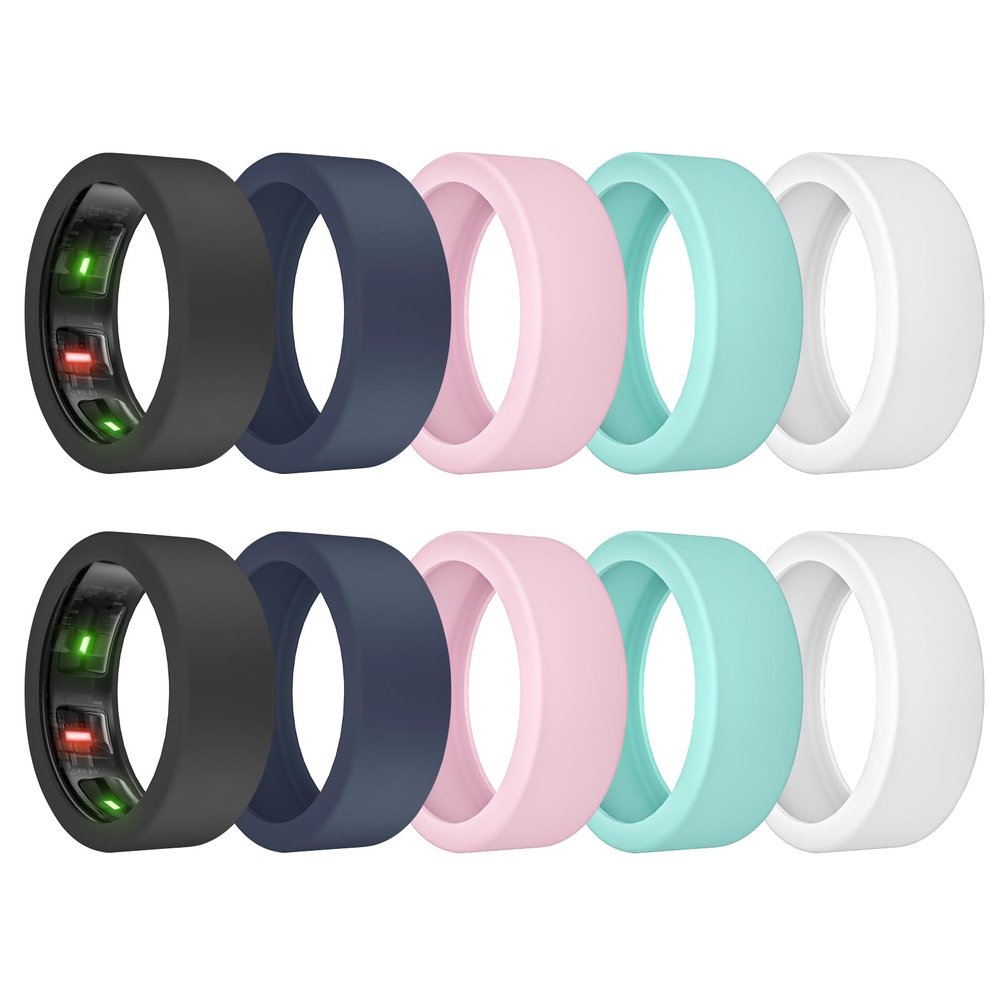 MAKCPOIMER 10 Pack Ring Cover for Oura Ring Gen 4/3, Silicone Protector for ULTRAHUMAN Ring AIR Working Out Accessories Men Women (2 Black/2 White/2 Nightblue/2 Pink/2 Teal, L (12/13/14/15))
