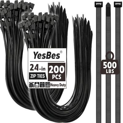 200 PCS Zip Ties 24 Inch Heavy Duty, Large Cable Ties 500lbs Tensile Strength, Black Zip Ties for Indoor and Outdoor Use, UV Resistant Wire Ties