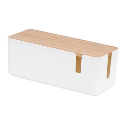 ARTIBETTER Bamboo Lid Power Cord Holder Wire Organizer Box for Multiple Power Strips Cord Storage Box Cable Management