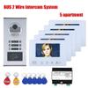 5-Unit Home Apartment Visual Intercom Doorbell System,7" LCD Screen Bus 2pin Wired Video Door Phone Kit,for Home Night Vision(1 Doorbell+5 Monitor) view 2
