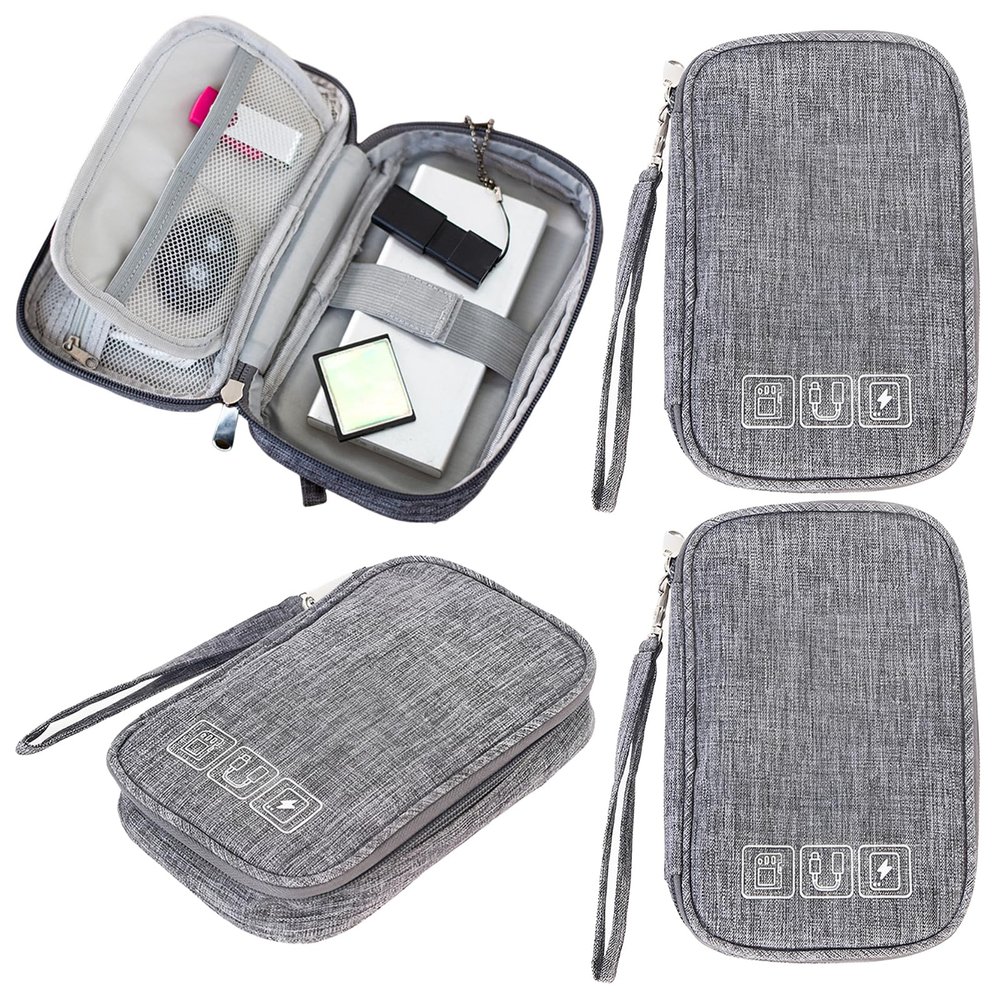 4Pcs Portable Cable Organizer Bag Small Electronic Cable Organizer Pouch Waterproof Electronics Accessories Organizers Pouch Cables Bag Travel Digital Storage Bags for Power Bank Charger Card, Grey
