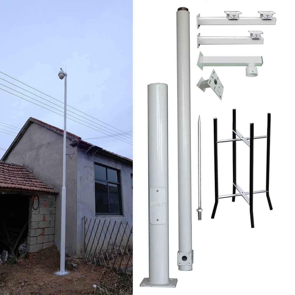 LXLZYXSF Galvanized Steel Surveillance Camera Pole Post, Universal Bracket for Various Monitoring Cameras, 19.6' 18' 16.4' 14.8' 13' 11.4' 9.8' 8.2' High Stand, Backyard Highways(Tall 13ft/4m)