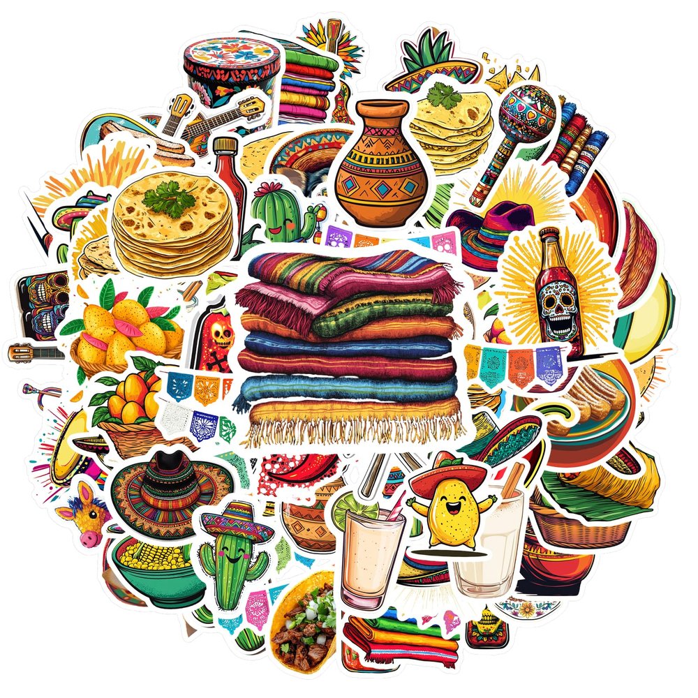 100Pcs Mexican Theme Stickers,Mexico Travel Culture Stickers Landmark Symbol Sticker for Mexican Souvenirs Lover National Day Party Gift Bottle Laptop Phone Case Decor