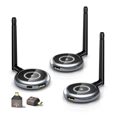 AIMIBO 2026 Wireless HDMI Transmitter and 2 Receivers, 4K Decode 1080P@60Hz, 656FT/200M, Tutuplay App Mirror, 5.8G HDMI Wireless Extender for Laptop, PC, Camera, TV Box to TVs, Projectors, Monitors
