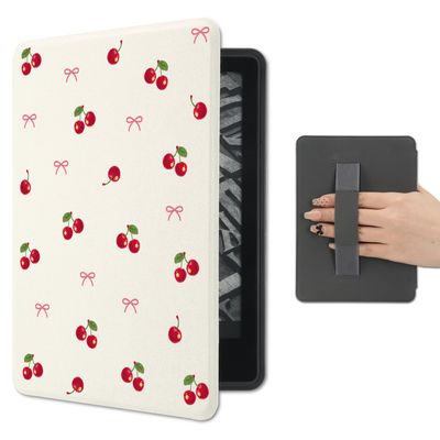 AdorableWhimsy Simple Bow Case for Kindle Paperwhite 12th Generation 7 Inch & Kindle Colorsoft Signature Edition 2024 Release with Hand Strap Bow Printed PU Leather Folio Cover with Auto Sleep/Wake