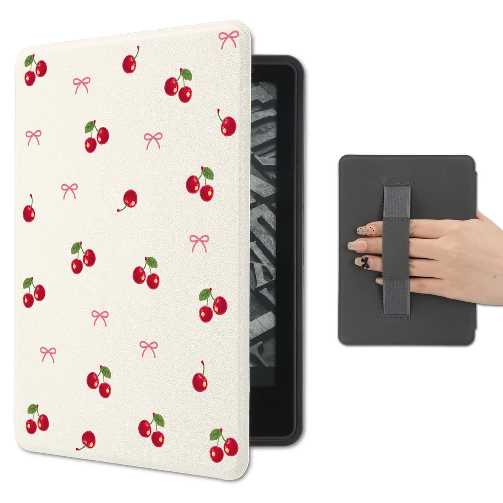 AdorableWhimsy Simple Bow Case for Kindle Paperwhite 12th Generation 7 Inch & Kindle Colorsoft Signature Edition 2024 Release with Hand Strap Bow Printed PU Leather Folio Cover with Auto Sleep/Wake