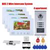 4-Unit Home Apartment Visual Intercom Doorbell System,7" LCD Screen Bus 2pin Wired Video Door Phone Kit,for Home Night Vision+ Cathode Lock(1 Doorbell+4 Monitor) view 2
