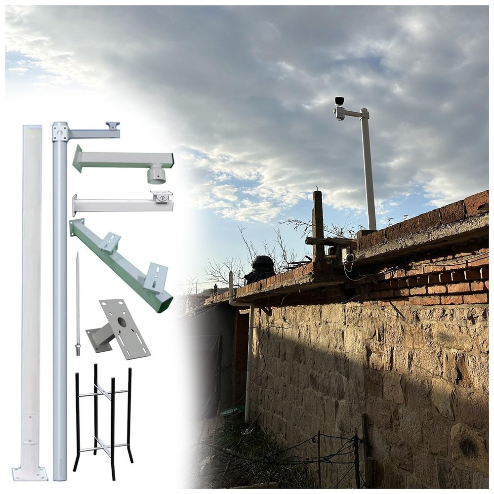 19.6' 18' 16.4' 14.8' 13' 11.4' 9.8' 8.2' Surveillance Stand Security Camera Column, Vertical Pole Universal Bracket For P-T-Z/C-C-T-V/Dome Cameras, Outdoor Lawn Ranchs Yard(H-3.5m/11.4ft(2 Sections))