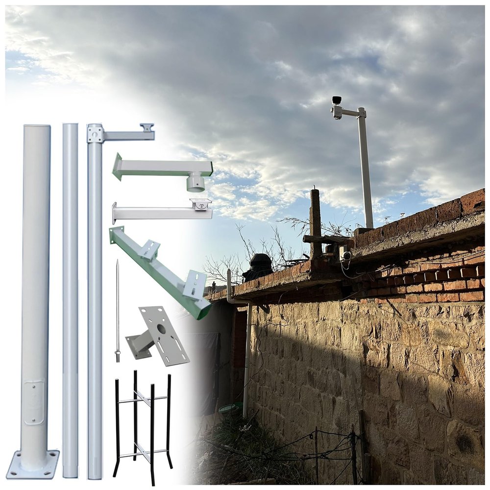 19.6' 18' 16.4' 14.8' 13' 11.4' 9.8' 8.2' Surveillance Stand Security Camera Column, Vertical Pole Universal Bracket For P-T-Z/C-C-T-V/Dome Cameras, Outdoor Lawn Ranchs Yard(H-5m/16.4ft(3 Sections))