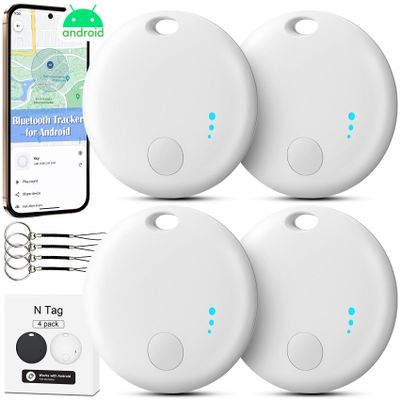 Bluetooth Tracker for Android, 4 Pack Item Finder Work with Google Find My Device App, Keys Finder and Item Locator for Keys Wallet Bags ONLY Android, Smart Tracking Tag for Luggage, Backpack