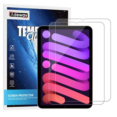 Adeway 2 Pack Screen Protector for iPad Mini7(A17 Pro,2024)&Mini6 (2021,6th),8.3 Inch Tempered Glass,Scratch Resistant,Clear Display,Apple Pencil Compatible