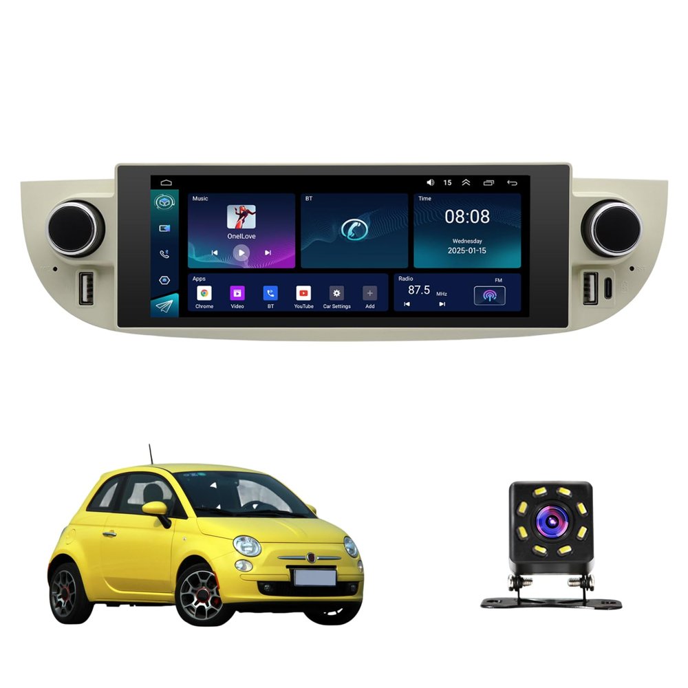 ASHOIH 6.86 Android 10 Car Stereo for Fiat 500 2007-2015, Touch Screen GPS Navigation with Wireless CarPlay, Android Auto, Mirror Link, DSP and Backup Camera(Size:Quad Core 2+32 G)