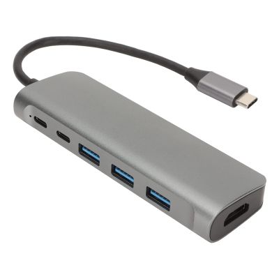 8 in 1 USB C Hub, Grey Aluminum Alloy, 4K Resolution at 30Hz, 5Gbps Data Transfer, 100W PD Charging, Memory Card Reader, 3 USB3.0 Ports, HD Multimedia Interface for Laptops and