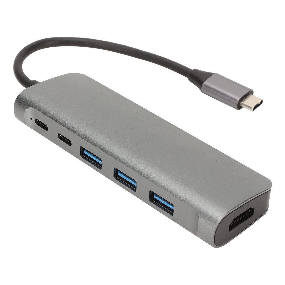 8 in 1 USB C Hub, Grey Aluminum Alloy, 4K Resolution at 30Hz, 5Gbps Data Transfer, 100W PD Charging, Memory Card Reader, 3 USB3.0 Ports, HD Multimedia Interface for Laptops and