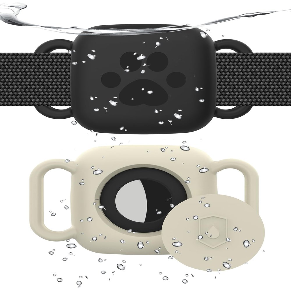 2 Pack Dog Collar Holder Compatible with Tile Mate 2022 2024 Tracker, Waterproof Anti-Scratch Finder Protective Cover for Tile Tracker, Silicone Case Accessories for Pets Dog Cat(Black Grey)