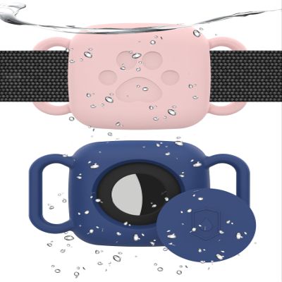 2 Pack Dog Collar Holder Compatible with Tile Mate 2022 2024 Tracker, Waterproof Anti-Scratch Finder Protective Cover for Tile Tracker, Silicone Case Accessories for Pets Dog Cat(Pink Blue)